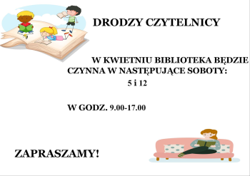 Biblioteka otwarta w soboty- KWIECIEŃ